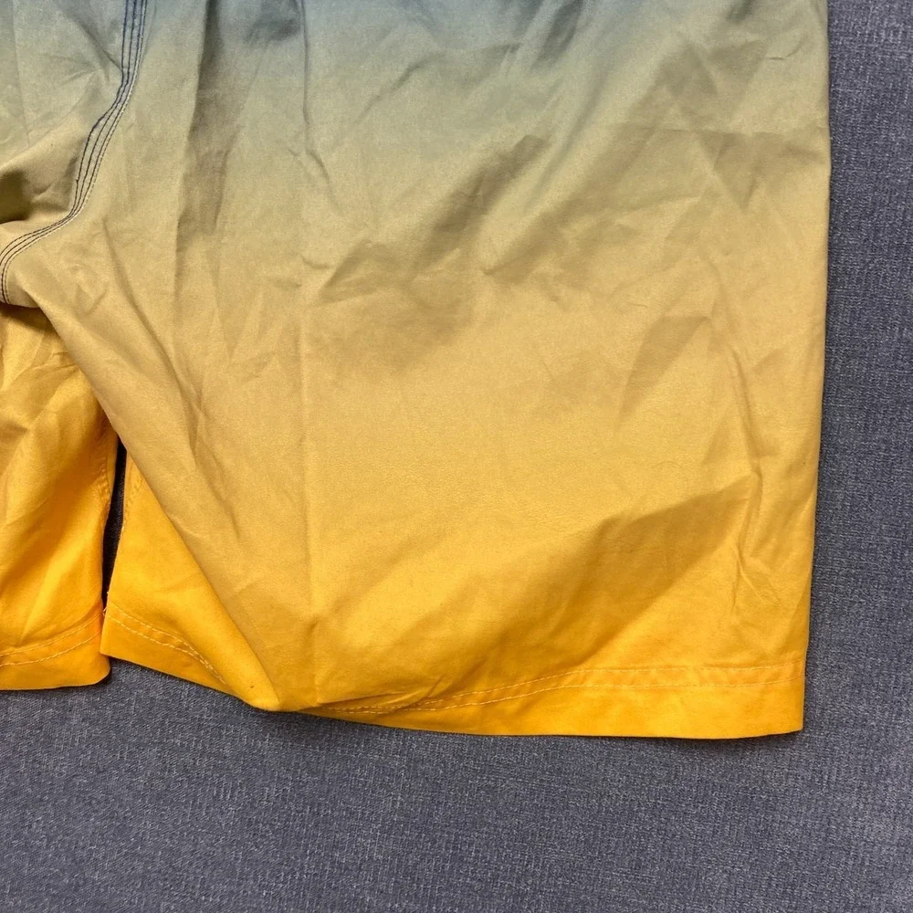 Corona Board Shorts Mens Large Blue Yellow Ombre Fade Mesh Lined Mid Rise Beach
